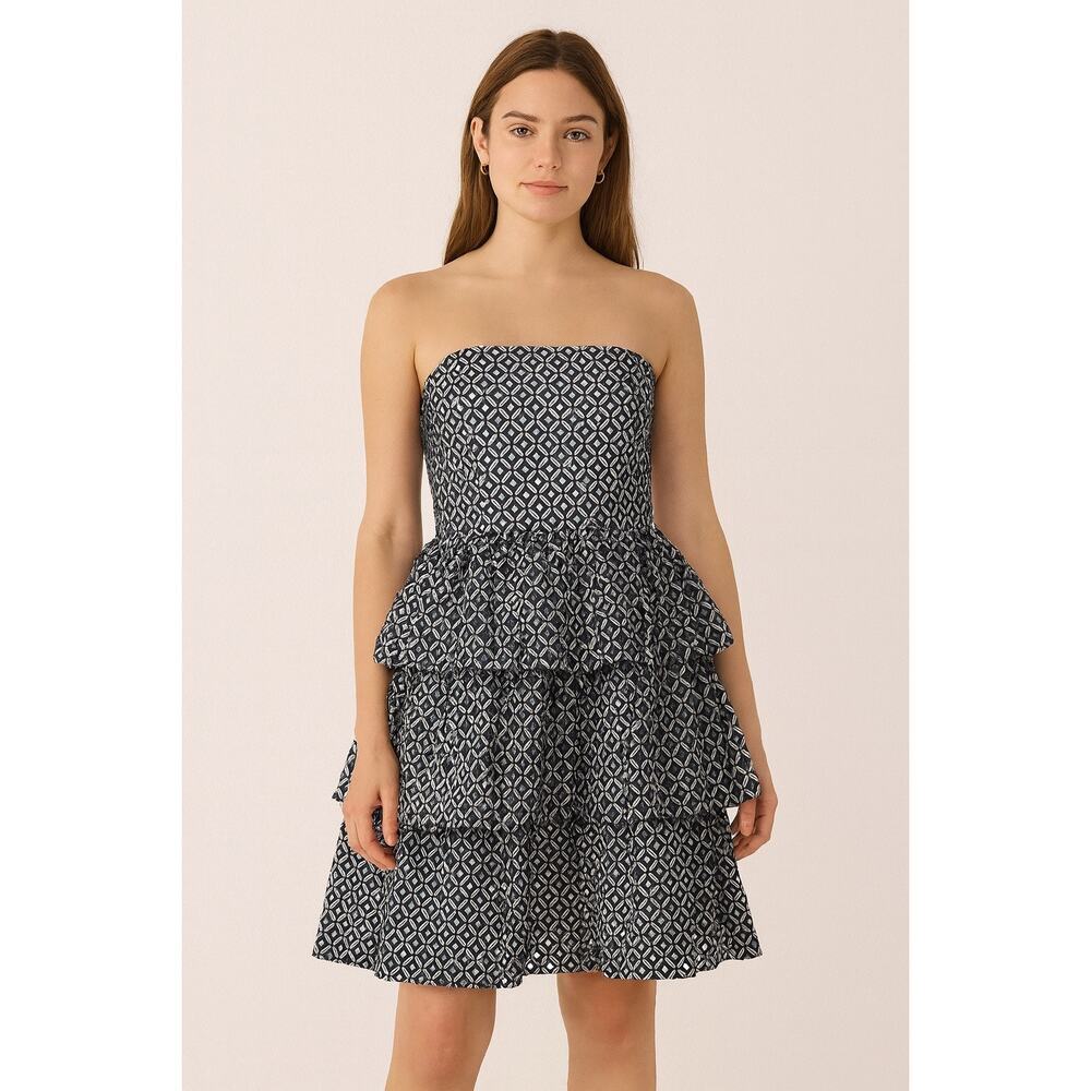 White House Black Market Lace Strapless Cocktail Dress Navy 6
